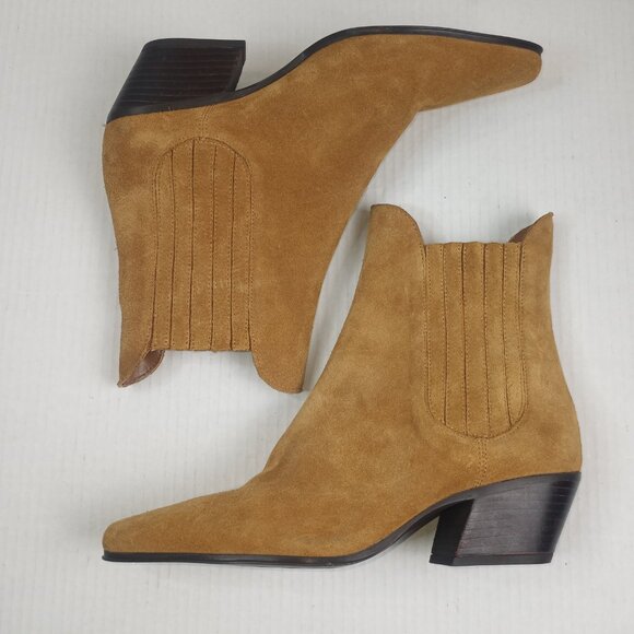 Zara Brown Tan Leather Pointed Toe Western Cowboy Ankle Boots - Picture 2 of 5